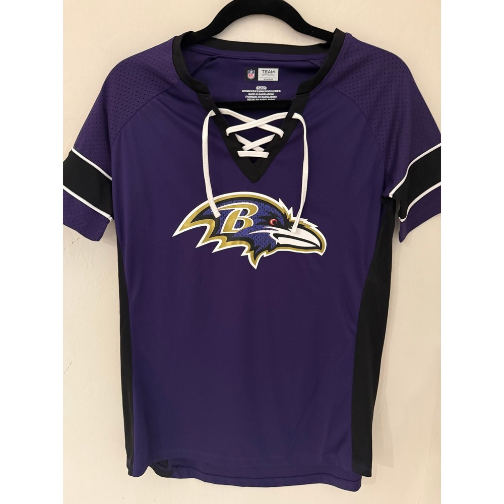 Women's NFL Team Apparel Baltimore Ravens Lace Up V-Neck Jersey Top Small- NWOT